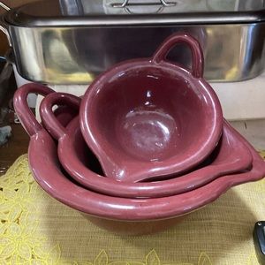 LTD Commodities Speckled Stoneware Batter Nesting Mixing Bowls Burgundy Set of 3